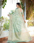 Sky Blue Organza Silk with Bandhani Weaves Saree