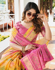 Yellow Organza Silk with Contrast Patola Pattern Saree