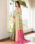Pista Green Organza Silk with Contrast Patola Pattern Saree