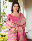 Light Pink Organza Silk with Contrast Patola Pattern Saree