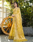 Light Yellow Organza Silk with Bandhani Weaves Saree