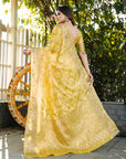 Light Yellow Organza Silk with Bandhani Weaves Saree