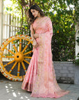 Light Pink Organza Silk with Bandhani Weaves Saree