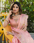 Light Pink Organza Silk with Bandhani Weaves Saree