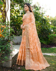 Peach Organza Silk with Bandhani Weaves Saree
