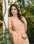 Peach Organza Silk with Bandhani Weaves Saree