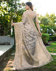 Grey Organza Silk with Bandhani Weaves Saree