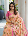 Peach Organza Silk with Contrast Patola Pattern Saree