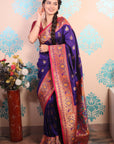 Violet Paithani Silk Saree with Meenakari Zari Woven Border and Pallu