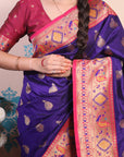 Violet Paithani Silk Saree with Meenakari Zari Woven Border and Pallu