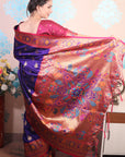 Violet Paithani Silk Saree with Meenakari Zari Woven Border and Pallu