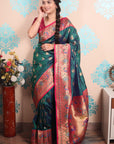 Peacock Blue Paithani Silk Saree with Meenakari Zari Woven Border and Pallu