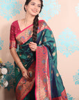 Peacock Blue Paithani Silk Saree with Meenakari Zari Woven Border and Pallu