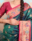 Peacock Blue Paithani Silk Saree with Meenakari Zari Woven Border and Pallu