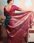 Peacock Blue Paithani Silk Saree with Meenakari Zari Woven Border and Pallu