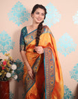 Orange Paithani Silk Saree with Meenakari Zari Woven Border and Pallu