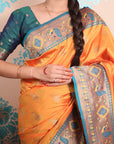Orange Paithani Silk Saree with Meenakari Zari Woven Border and Pallu