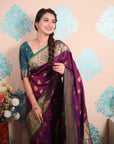 Purple Paithani Silk Saree with Meenakari Zari Woven Border and Pallu