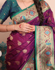 Purple Paithani Silk Saree with Meenakari Zari Woven Border and Pallu