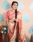 Cream Paithani Silk Saree with Meenakari Zari Woven Border and Pallu