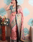 Baby Pink Paithani Silk Saree with Meenakari Zari Woven Border and Pallu