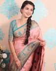 Baby Pink Paithani Silk Saree with Meenakari Zari Woven Border and Pallu