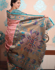 Baby Pink Paithani Silk Saree with Meenakari Zari Woven Border and Pallu