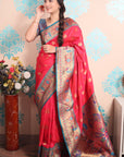 Pink Paithani Silk Saree with Meenakari Zari Woven Border and Pallu