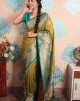 Mehendi Green Paithani Silk Saree with Meenakari Zari Woven Border and Pallu