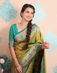 Mehendi Green Paithani Silk Saree with Meenakari Zari Woven Border and Pallu