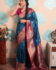 Rama Blue Paithani Silk Saree with Meenakari Zari Woven Border and Pallu