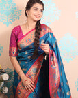 Rama Blue Paithani Silk Saree with Meenakari Zari Woven Border and Pallu