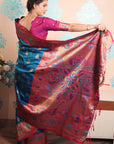 Rama Blue Paithani Silk Saree with Meenakari Zari Woven Border and Pallu