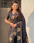 Black Soft Silk with Elephant Pattern Saree