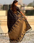 Black Soft Silk with Elephant Pattern Saree