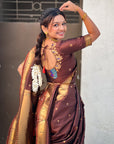 Coffee Nauvari Pathani Silk Zari Woven Muniya Border Saree