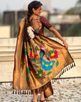 Coffee Nauvari Pathani Silk Zari Woven Muniya Border Saree