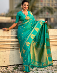 Aqua Blue Soft Silk with Elephant Pattern Saree