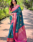 Peacock Blue Soft Silk Rich Zari Woven Contrast Saree
