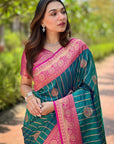 Peacock Blue Soft Silk Rich Zari Woven Contrast Saree