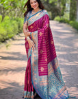 Magenta Soft Silk Rich Zari Woven Contrast Saree