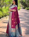 Magenta Soft Silk Rich Zari Woven Contrast Saree