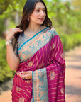 Magenta Soft Silk Rich Zari Woven Contrast Saree