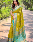 Mehendi Green Soft Silk Rich Zari Woven Contrast Saree