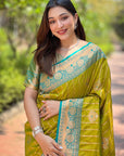 Mehendi Green Soft Silk Rich Zari Woven Contrast Saree