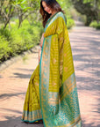 Mehendi Green Soft Silk Rich Zari Woven Contrast Saree