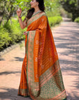 Orange Soft Silk Rich Zari Woven Contrast Saree