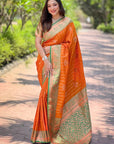 Orange Soft Silk Rich Zari Woven Contrast Saree