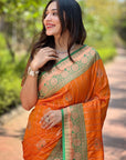 Orange Soft Silk Rich Zari Woven Contrast Saree
