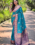 Blue Soft Silk Rich Zari Woven Contrast Saree